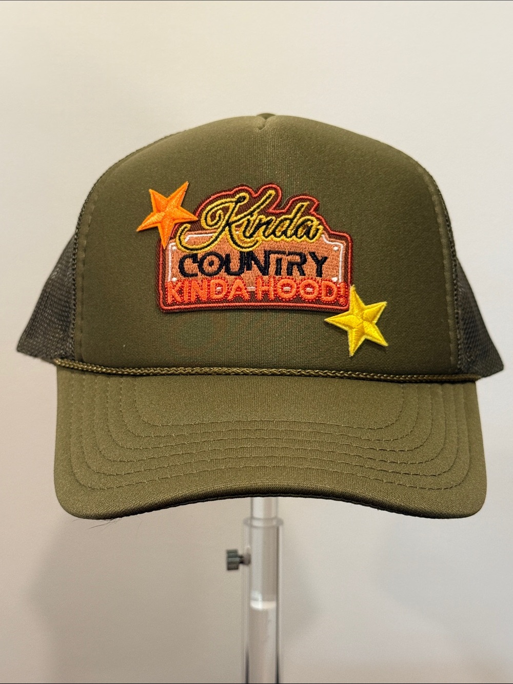 Otto Kinda Country Kinda Hood Olive Trucker Hat with Star Patches Size OS